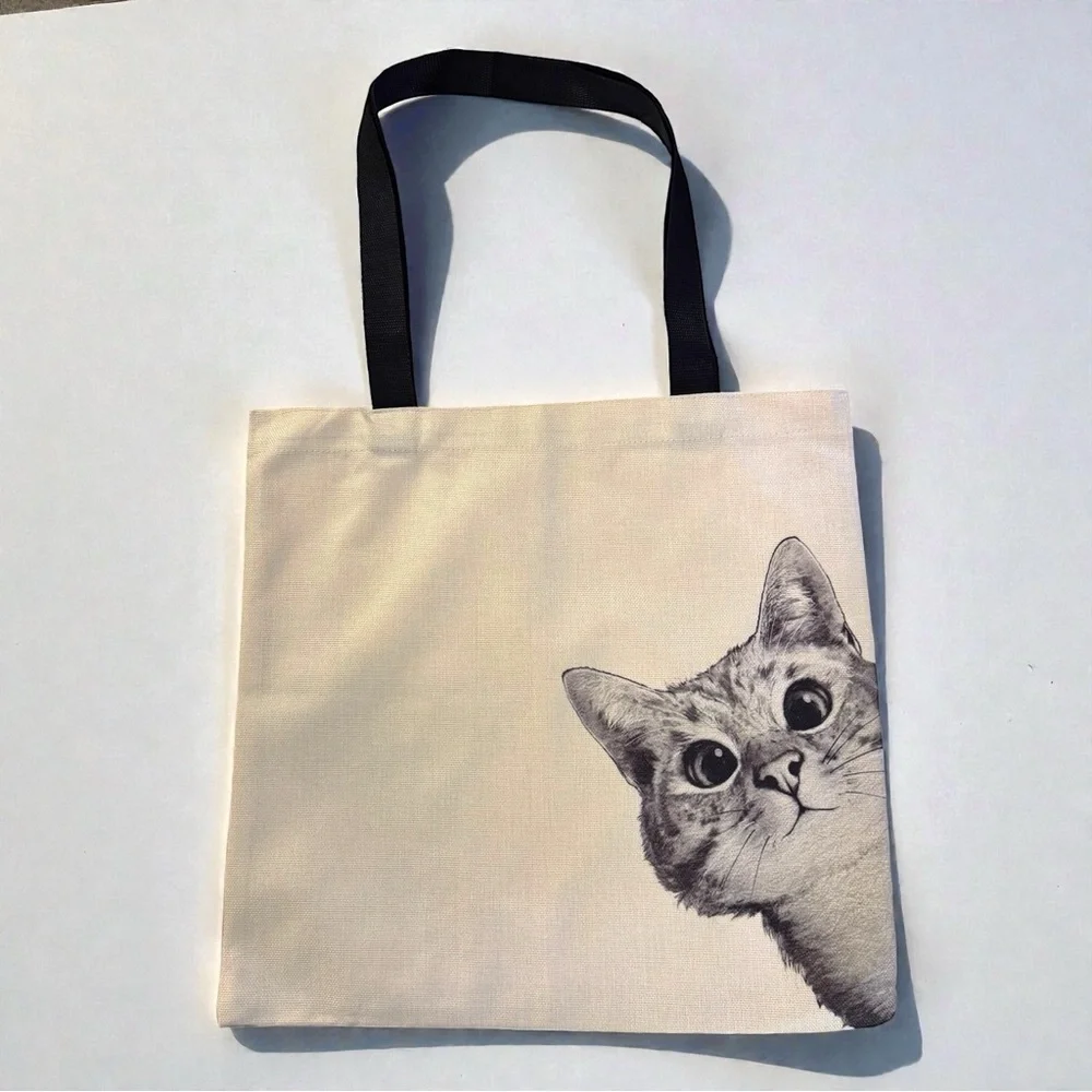 Curious Cat Double Sided Print Lightweight Tote Bag